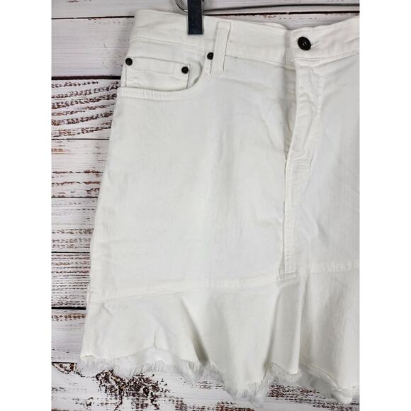 Principle Denim Mini Skirt 30 Womens White Raw Hem Boho Pockets Festival Bottom - Picture 3 of 6